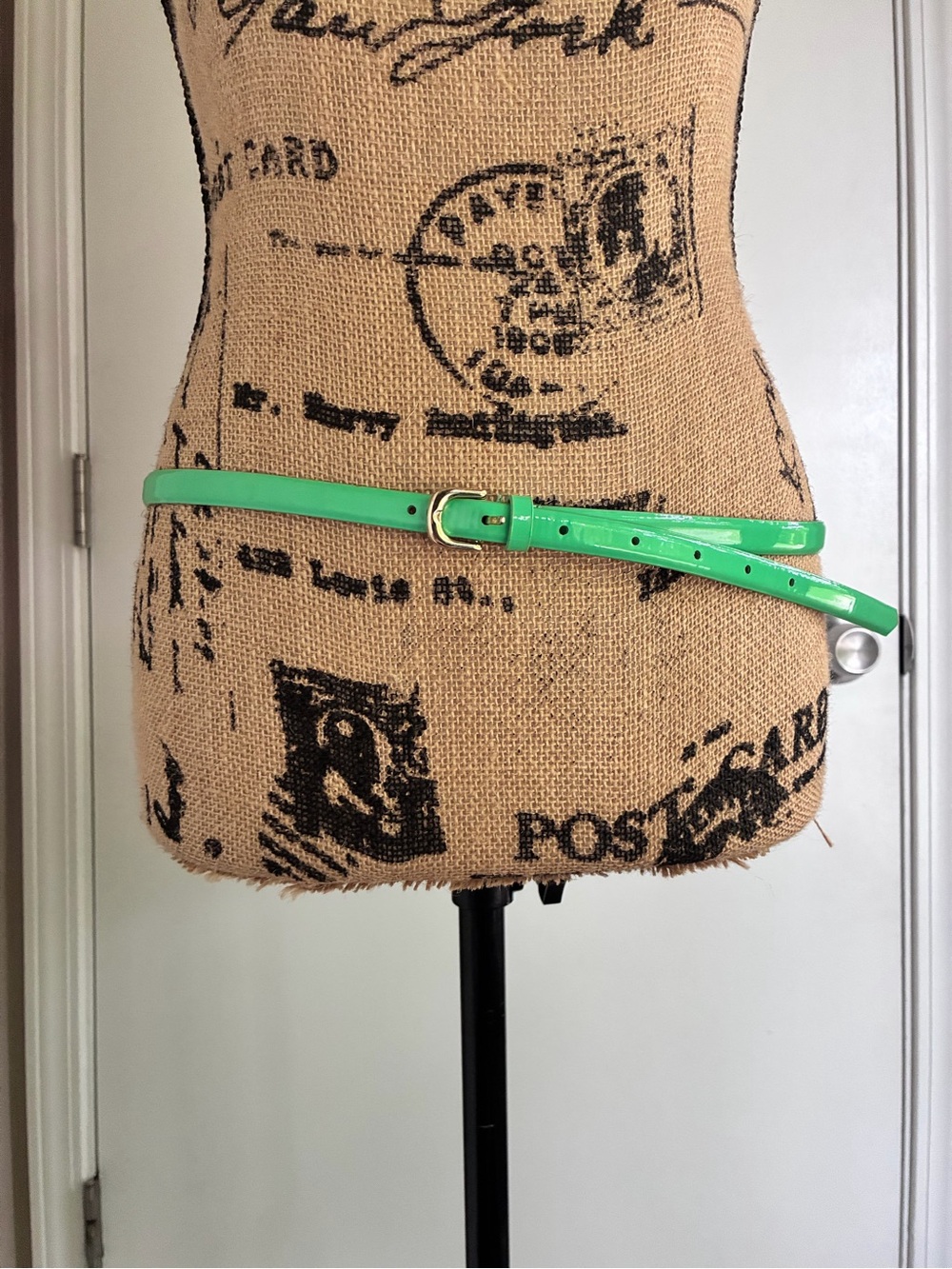 J. Crew Slim Patent Green Belt with Gold Buckle